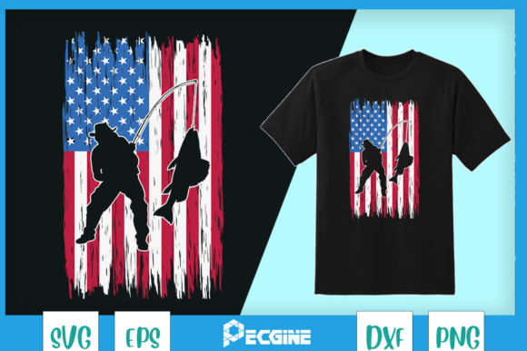 American Flag Vintage Fishing Man Graphics