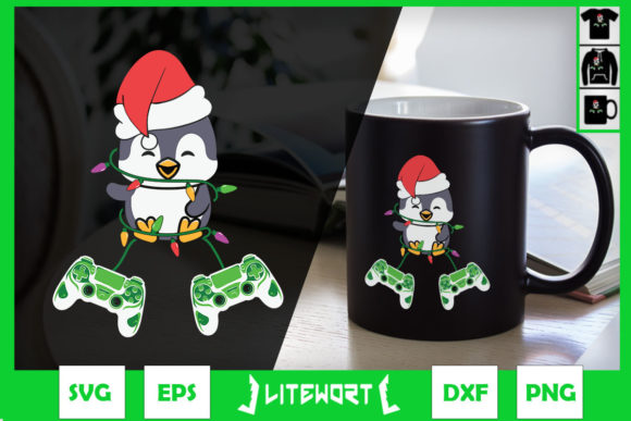 Gamer Christmas Penguin Santa Hat Graphics