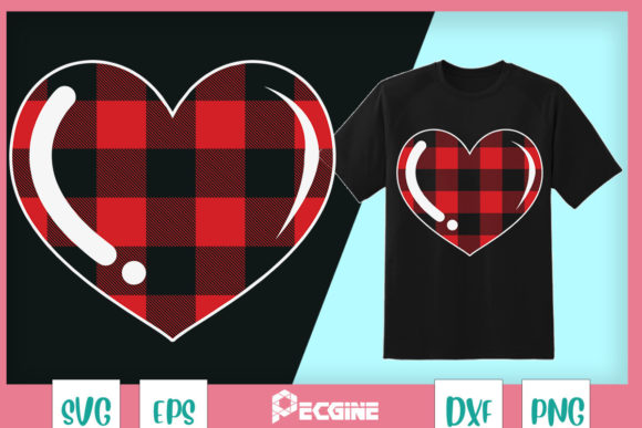 Plaid Red and Black Valentine Heart Graphics